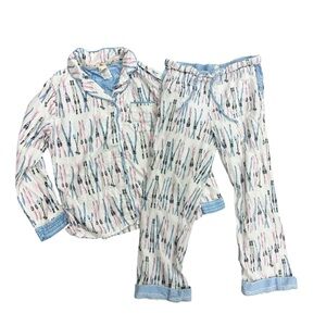 Munki Munki‎ Ski Print Flannel Pajama Set Size Medium